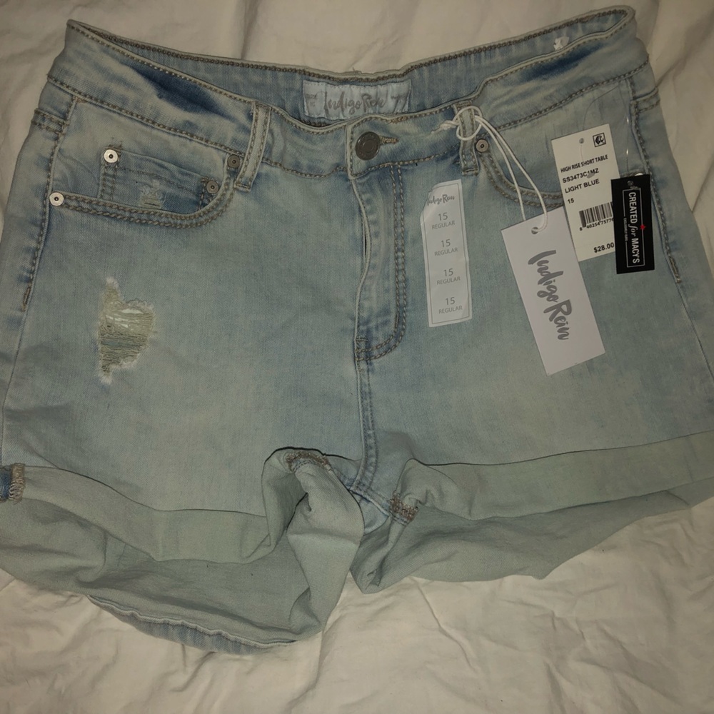 Indigo Rein light blue, high rise shorts size 15